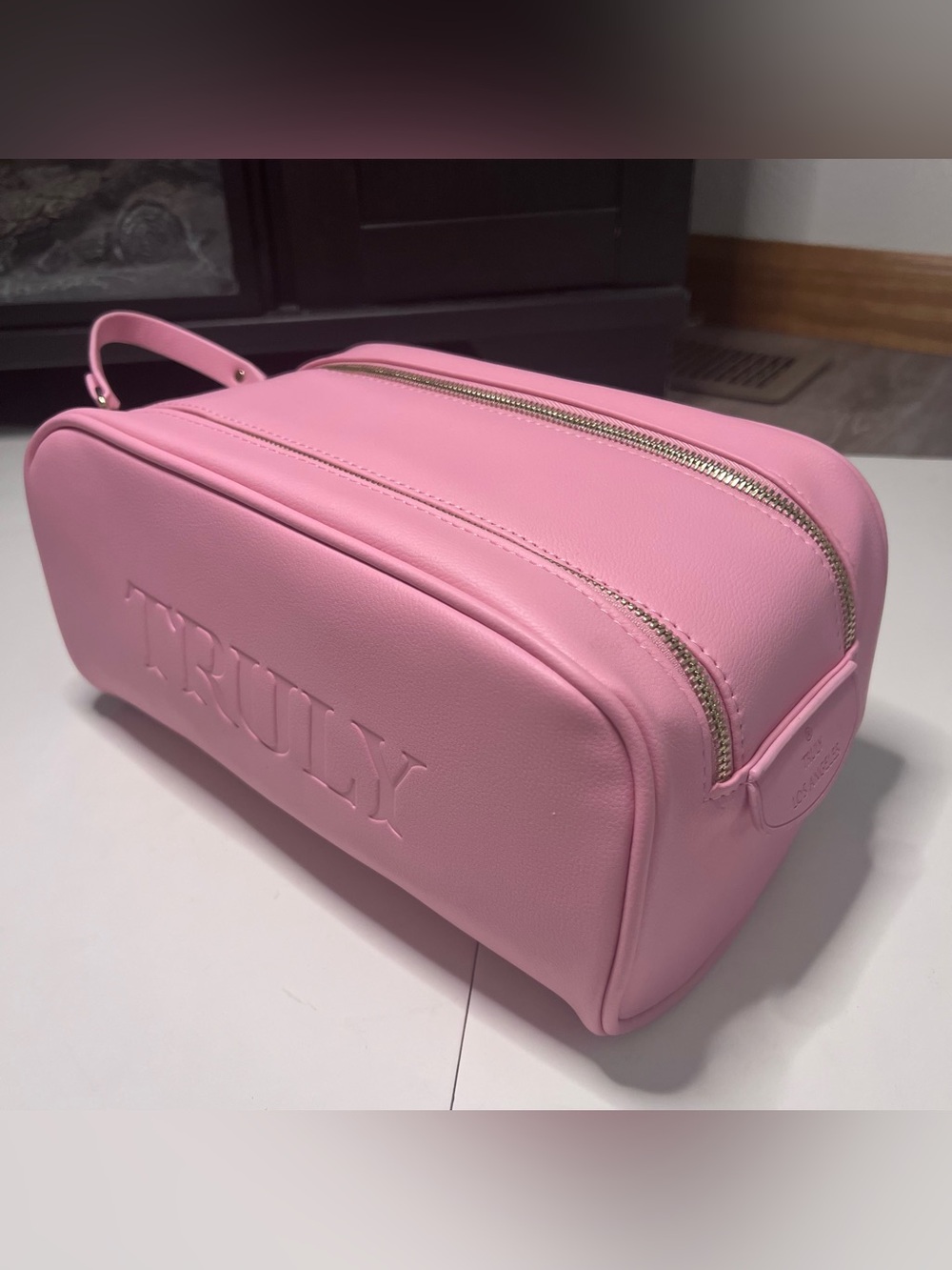 TRULY Pink Embossed Dual-Zip Cosmetic Case